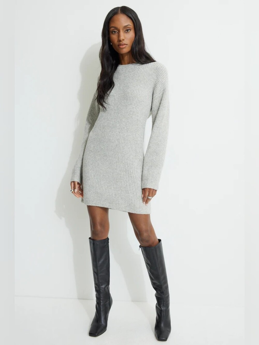 Dynamite Ribbed Knit Mini Dress - Light Gray